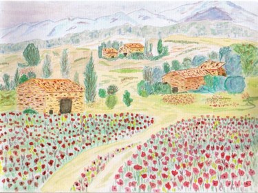 Peinture intitulée "Village aux Coqueli…" par Alainv, Œuvre d'art originale