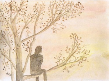 Peinture intitulée "Seul sur un arbre" par Alainv, Œuvre d'art originale