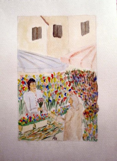 Painting titled "La marchande de fle…" by Alainv, Original Artwork