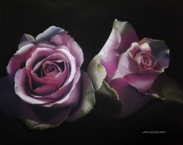 Painting titled "Duo de roses" by Alain Vasselin, Original Artwork