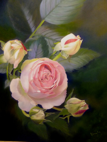 Peinture intitulée "roses-ronsard.jpg" par Alain Vasselin, Œuvre d'art originale, Pastel