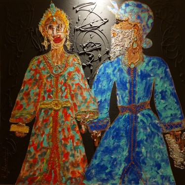 Painting titled "Batoul il & Yamna" by Rachid Alami Idrissi, Original Artwork, Acrylic Mounted on Wood Stretcher frame