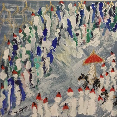 Painting titled "L’Allégeance au Roi…" by Rachid Alami Idrissi, Original Artwork, Acrylic Mounted on Wood Stretcher frame
