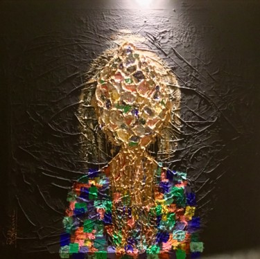 Painting titled "Golden Woman" by Rachid Alami Idrissi, Original Artwork, Acrylic Mounted on Wood Stretcher frame
