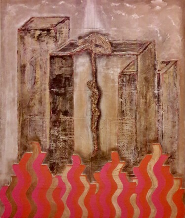 Painting titled "Cœur Ascenseur" by Rachid Alami Idrissi, Original Artwork, Acrylic Mounted on Wood Stretcher frame