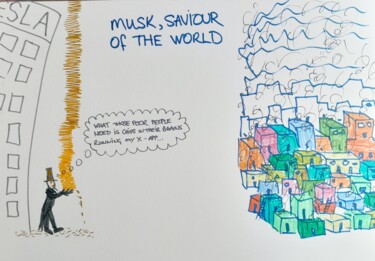 Disegno intitolato "Musk, Saviour of th…" da Alan Wrightson, Opera d'arte originale, Inchiostro