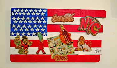 Arts numériques intitulée "US WOOD FLAG" par Alan Berg, Œuvre d'art originale, Modélisation 3D