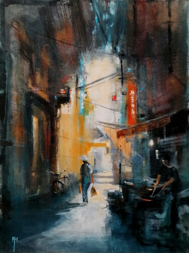 Schilderij getiteld "Vendeur de rue,  (S…" door Alan Harris, Origineel Kunstwerk, Acryl