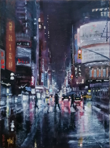 Painting titled "New York Night" by Alan Harris, Original Artwork, Acrylic