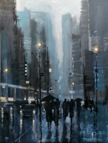 Schilderij getiteld "Street Lights" door Alan Harris, Origineel Kunstwerk, Acryl