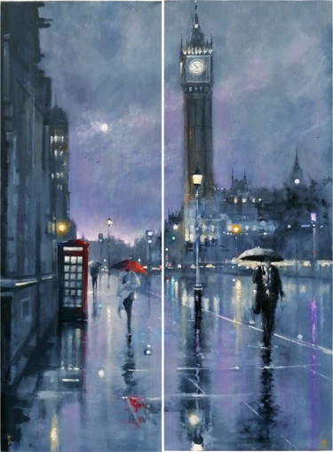 Painting titled "Westminster Night" by Alan Harris, Original Artwork, Acrylic