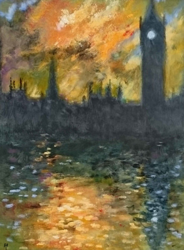 Painting titled "Big Ben at night, L…" by Alan Harris, Original Artwork, Acrylic