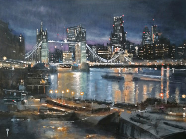 Pintura titulada "Tower Bridge Noctur…" por Alan Harris, Obra de arte original, Acrílico