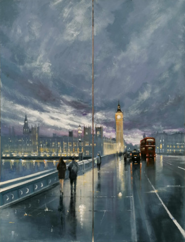 Peinture intitulée "Stormy Eve..London" par Alan Harris, Œuvre d'art originale, Acrylique