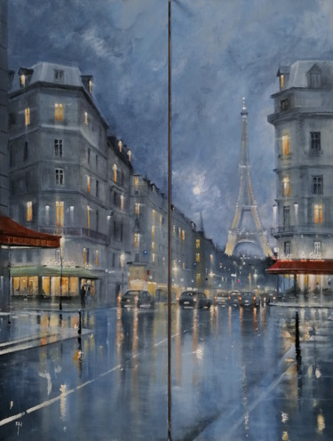 Peinture intitulée "Rue de Paris" par Alan Harris, Œuvre d'art originale, Acrylique