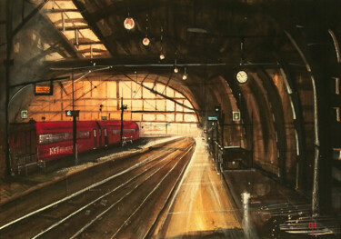 Painting titled "The Station" by Alan Harris, Original Artwork, Watercolor