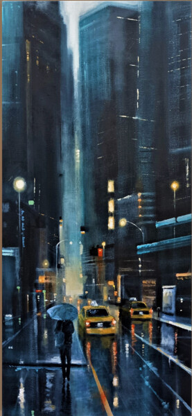 Painting titled "Early Start Downtown" by Alan Harris, Original Artwork, Acrylic