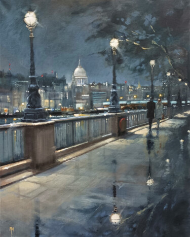 Painting titled "Late night London,…" by Alan Harris, Original Artwork, Acrylic