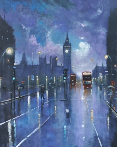 Ζωγραφική με τίτλο "Westminster Evening" από Alan Harris, Αυθεντικά έργα τέχνης, Ακρυλικό