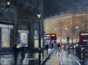 Peinture intitulée "Evening Rain, London" par Alan Harris, Œuvre d'art originale, Acrylique