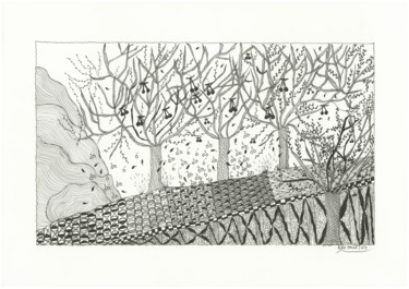 Dibujo titulada "Passeio das cerejas" por Ana Alão Colle Marques, Obra de arte original, Tinta