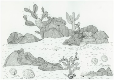 Dessin intitulée "Deserto" par Ana Alão Colle Marques, Œuvre d'art originale, Encre