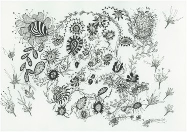 Dibujo titulada "Flores exóticas" por Ana Alão Colle Marques, Obra de arte original, Tinta