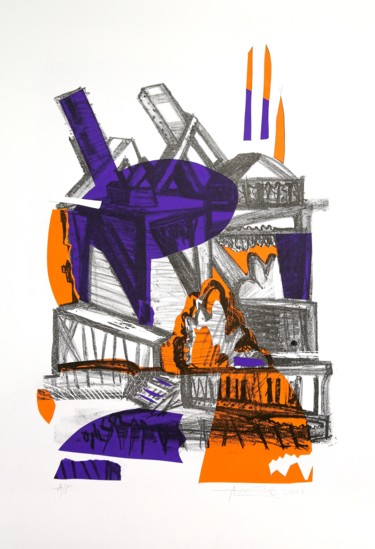 "Summer" graphic collage with lithography #3 Incisioni, stampe intitolato ""Summer" graphic co…" da Aleksandr Laptev, Opera d'arte originale, Litografia