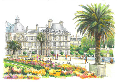 Drawing titled "Luxembourg Gardens" by Alexey Erofalov, Original Artwork, Marker