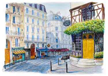 Montmartre. On the corner of Rue Lepic. Dessin intitulée "Montmartre. On the…" par Alexey Erofalov, Œuvre d'art originale, Marqueur