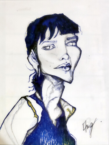 Disegno intitolato "Boliblue" da Alba Milla, Opera d'arte originale, Biro