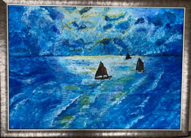Malarstwo zatytułowany „Mer&bateaux” autorstwa Alban Cavan, Oryginalna praca, Akryl Zamontowany na Karton