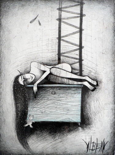 Stairway to heaven Drawing titled "Stairway to heaven" by Albena Vatcheva (ALBENA), Original Art, Ink Mounted on Plexiglass