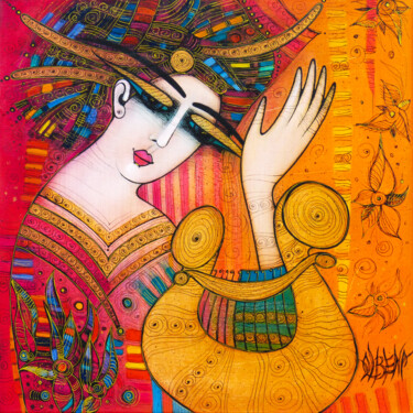 Les fleurs de la musique 21x30 cm Printmaking titled "Les fleurs de la mu…" by Albena Vatcheva (ALBENA), Original Art, Monotype