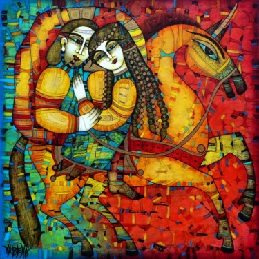 Sonate pour deux et licorne 42x30 cm Printmaking titled "Sonate pour deux et…" by Albena Vatcheva (ALBENA), Original Art, Monotype
