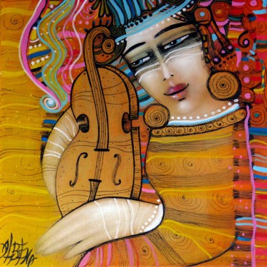 Painting titled "Mélodie orange" by Albena Vatcheva, Original Artwork, Oil Mounted on Wood Stretcher frame