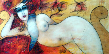 Painting titled "Cléopâtre" by Albena Vatcheva, Original Artwork, Oil Mounted on Wood Stretcher frame