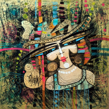 Painting titled "La belle époque" by Albena Vatcheva, Original Artwork, Collages Mounted on Wood Panel