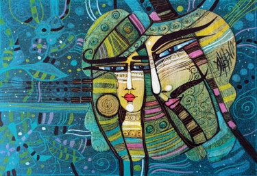 Painting titled "Ensemble" by Albena Vatcheva, Original Artwork, Collages Mounted on Wood Stretcher frame