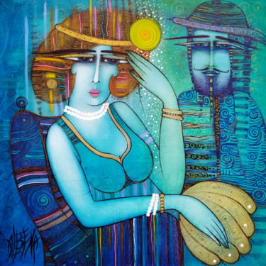 Painting titled "La dame aux perles" by Albena Vatcheva, Original Artwork, Oil Mounted on Wood Stretcher frame