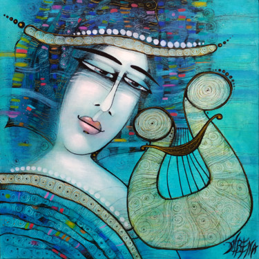 Painting titled "Blue melody" by Albena Vatcheva, Original Artwork, Oil Mounted on Wood Stretcher frame