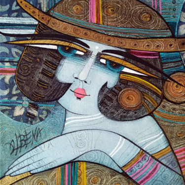 Painting titled "Lady with a hat" by Albena Vatcheva, Original Artwork, Oil Mounted on Wood Stretcher frame