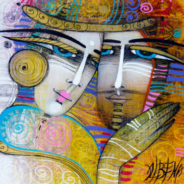 Painting titled "Yellow love" by Albena Vatcheva, Original Artwork, Oil Mounted on Wood Stretcher frame