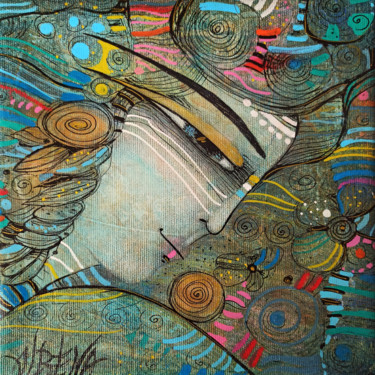 제목이 "Rêves bleus"인 미술작품 Albena Vatcheva로, 원작, 기름 나무 들것 프레임에 장착됨