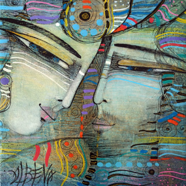 Pintura titulada "Dans le bleu" por Albena Vatcheva, Obra de arte original, Oleo Montado en Bastidor de camilla de madera