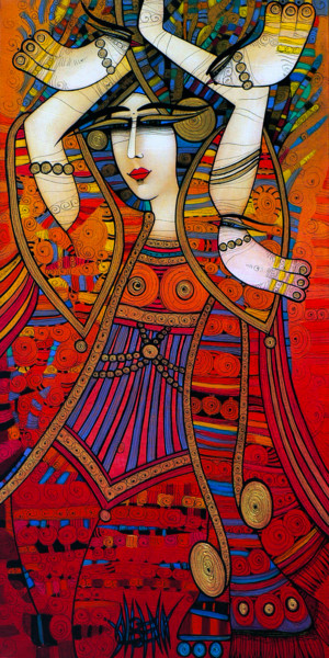 Peinture intitulée "La danseuse aux col…" par Albena Vatcheva, Œuvre d'art originale, Huile Monté sur Châssis en bois