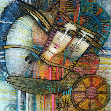 Painting titled "En route!" by Albena Vatcheva, Original Artwork, Oil Mounted on Wood Stretcher frame