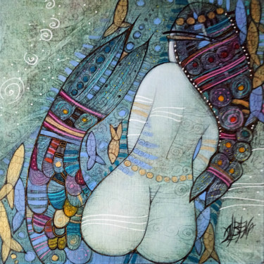 Painting titled "Les secrets de l'oc…" by Albena Vatcheva, Original Artwork, Oil Mounted on Wood Stretcher frame