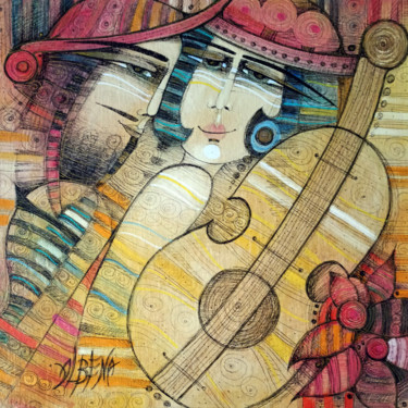 Painting titled "La musique de l'amo…" by Albena Vatcheva, Original Artwork, Oil Mounted on Wood Stretcher frame