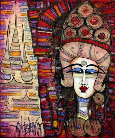 Painting titled "Temples" by Albena Vatcheva, Original Artwork, Oil Mounted on Wood Stretcher frame